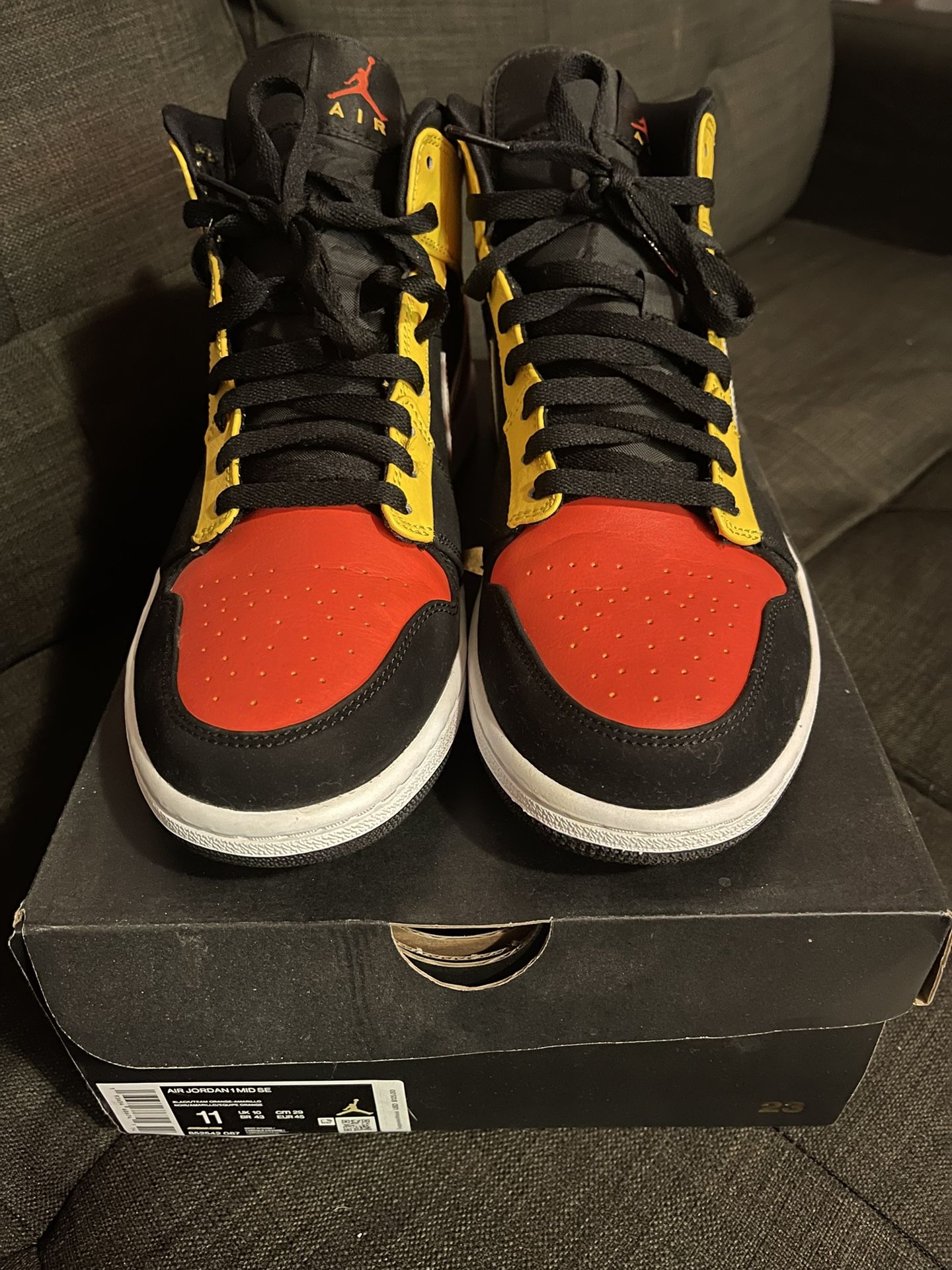 Jordan 1 Mid Black Amarillo Orange Size 11