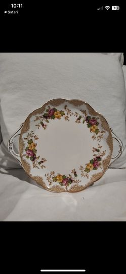 Royal Albert China Handled Cake Plate Lovelace Brown