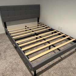 Full Bed Frame Upholstered Platform With Headboard