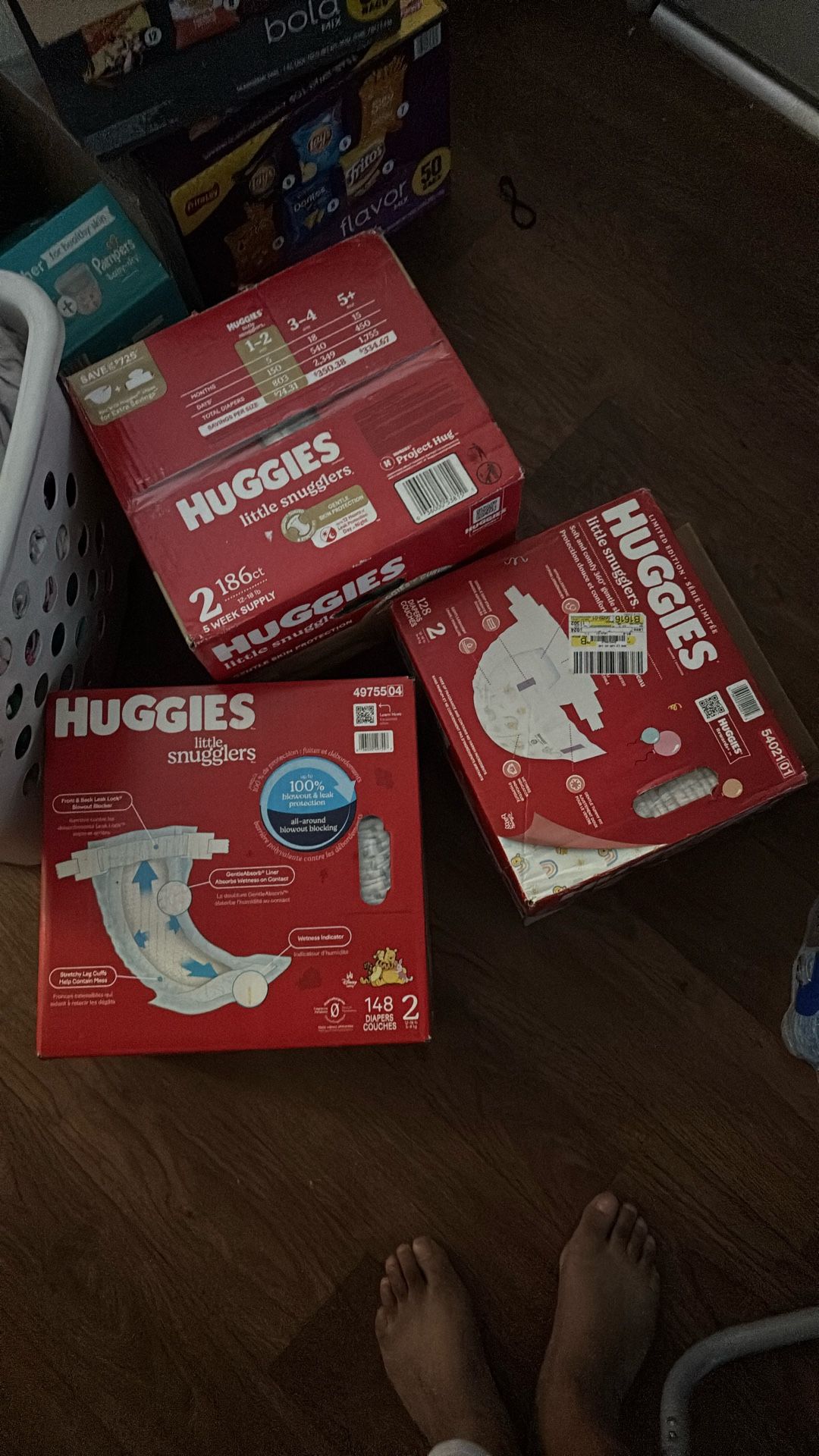 3 Boxes Of Size 2 Huggies Diapers
