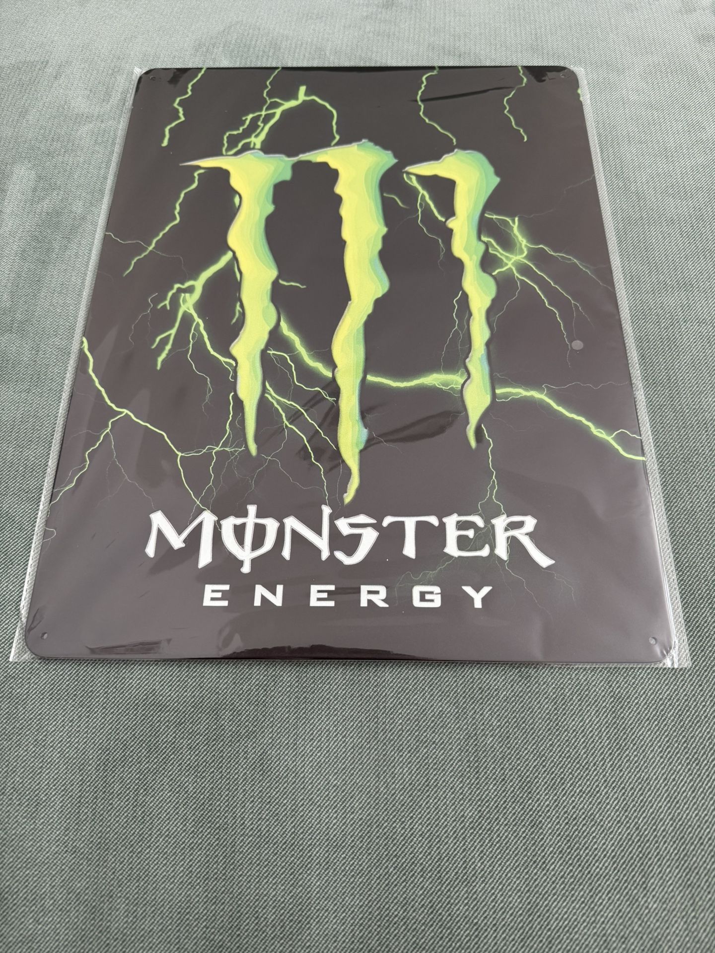 Monster Energy Drink Green Lightning 12”x18” Metal Tin Sign Home Decor