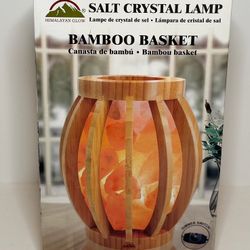 Salt Crystal Lamp Bamboo Basket Air Purifier Hand Carved Breathe Relax Enjoy