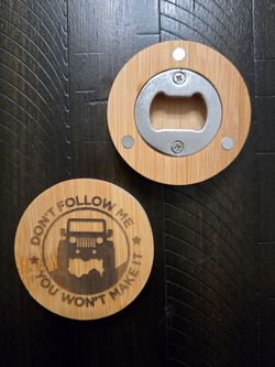 ​🚙💨 "Don't Follow Me..." Magnetic Bamboo Jeep Bottle Openers! 🍻