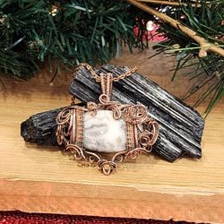 Crazy Lace Agate Gemstone Wire Wrapped Copper Pendant 