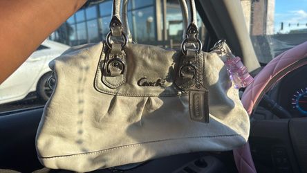 Silver Coach Signature Leather Shoulder Bag .