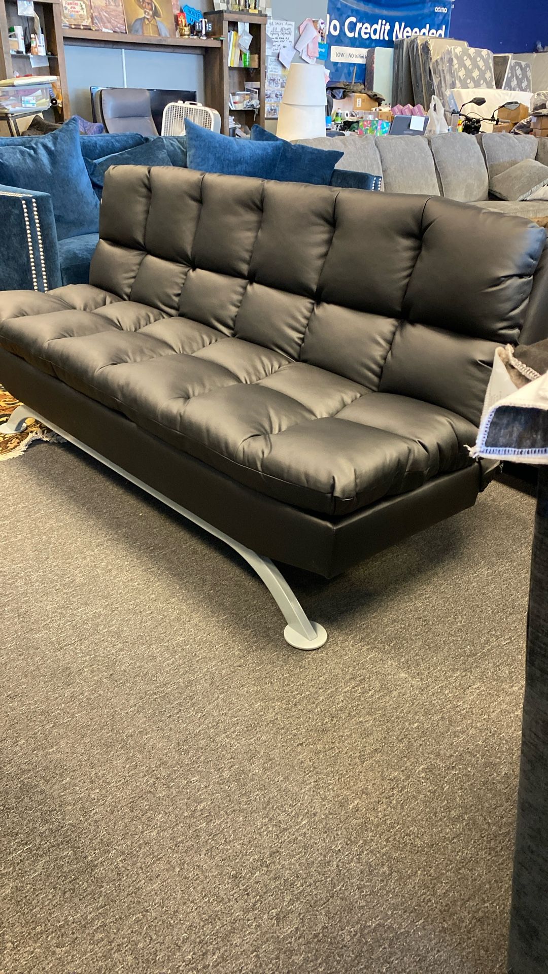 New Black Plush Futon Sofa Bed Brand New With Supports 2 Left