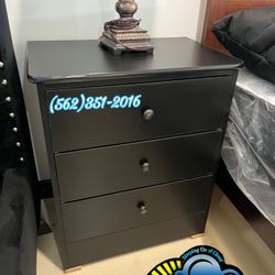 Three Drawer Black Compressed Nightstand Dresser 