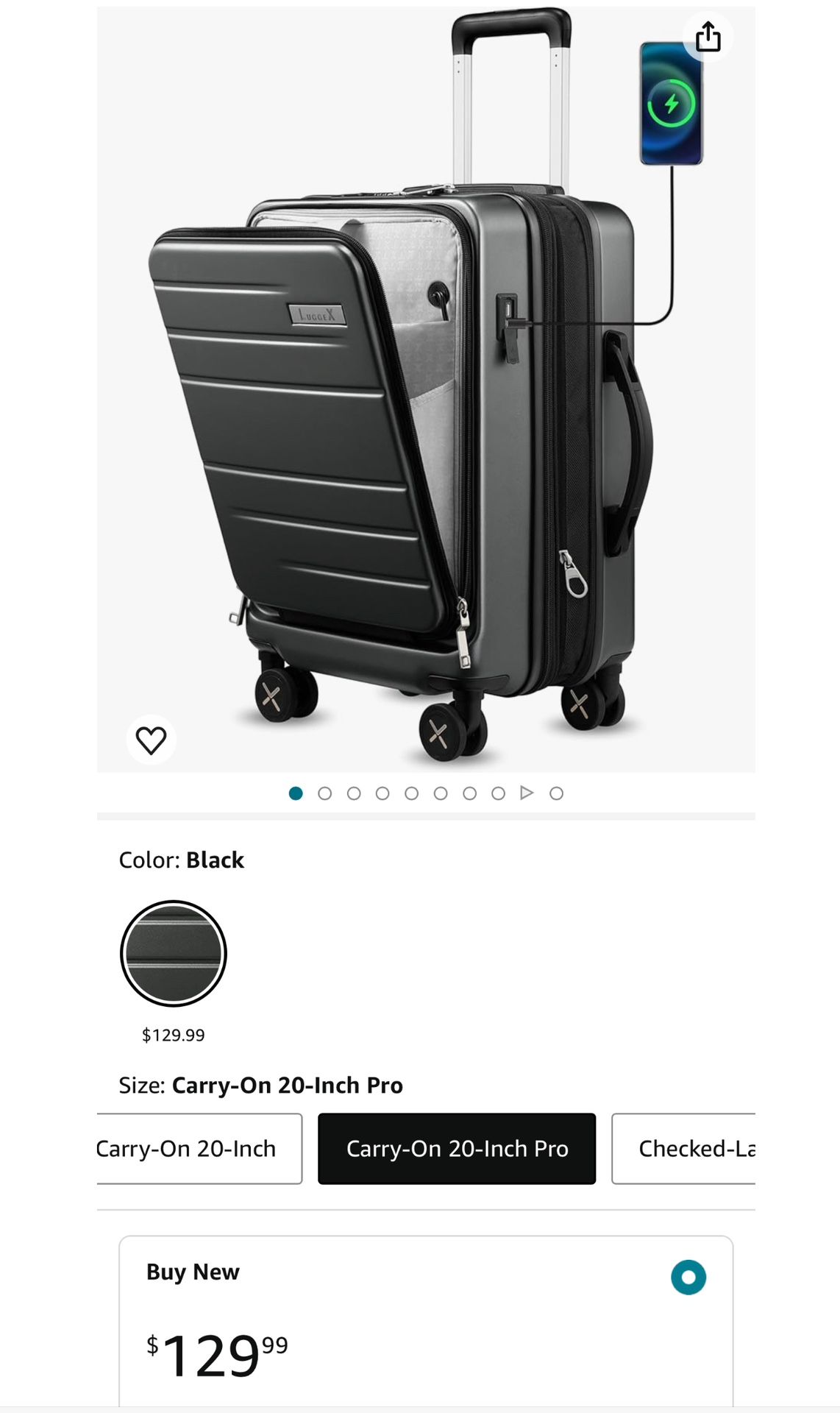 LUGGEX Carry On Luggage 22x14x9 Airline Approved, Expandable Polycarbonate Suitcase with Front Pocket and USB Port (Black, 20 Inch, 36.1L)