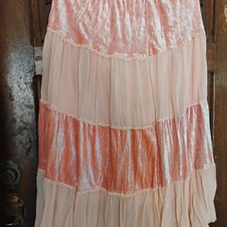 Long Peach Skirt With  Velvet Layers Women's Medium 