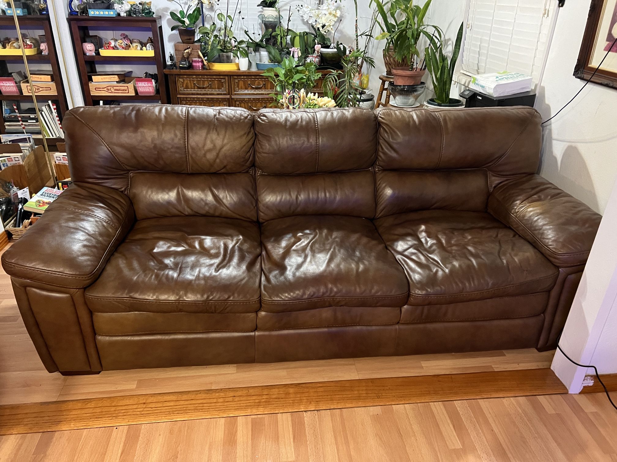 Brown Leather Sofa Couch 