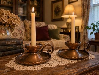 Vintage Copper Candlestick Holders Pair