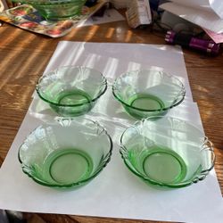 4 Vintage Heisey Green Custard Cups