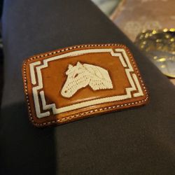 Embroidered horse Leather Belt buckle