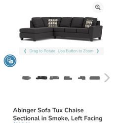 Abinger Sofa Tux Chaise Sectional in Smoke, Left Facing