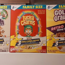 Pokemon General Mills 25th Anniversary 3 Pack Cards Per Cereal Box Cinnamon Toast Crunch Lucky Charms & Golden Grahams