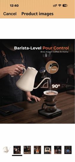 Epeios Gooseneck Electric Kettle With Temp Control,1200W,0.9L,Cream White