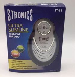 Stronics ST-83 Ultra Slimline AM/FM Pocket Radio w/ Earphones, 2x AAA
