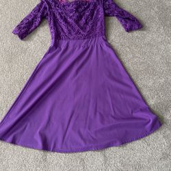 3/4 Length Lace Length Sleeve Deep Purple Dress Small