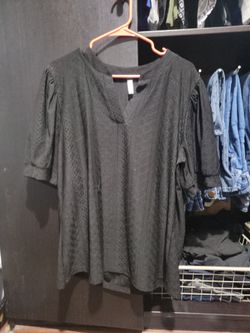 Black Eyelet Blouse with Puff Sleeves