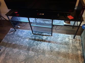 Black Metal TV Stand with Mesh Shelves