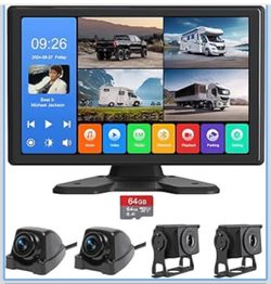 4 Channel Backup Camera System,Touchable 10.26 inch Monitor with DVR Stereo, 64GB Card, IP69 Waterproof, Nightvision 1080P Backup Camera for RV/Truck/