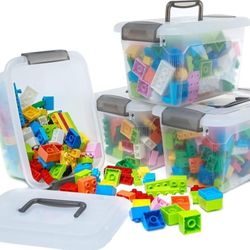 4 Packs 6 QT Storage Bins with Lids Clear Plastic Bins with Grey Handle