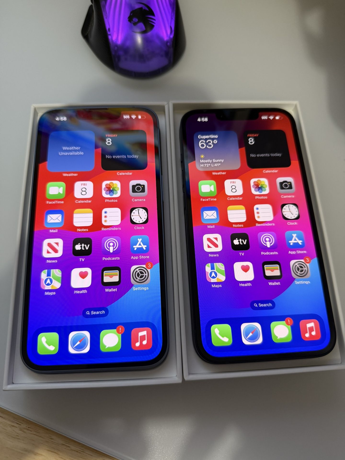 Two Excellent Condition iPhone 14 128GB Factory Unlocked 100% Battery Health / 6 Month Apple Warranty Remaining