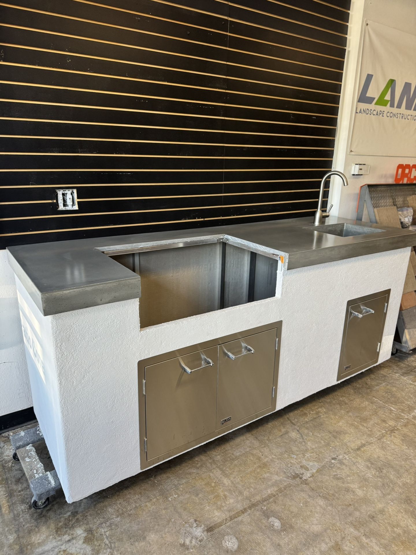 Bbq Island With Concrete Countertop And Sink