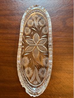 Clear glass oval serving dish  floral pattern