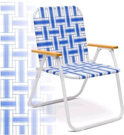 🏕️ Folding Camping / Beach Chair – Blue & White