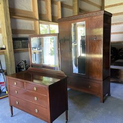Antique English Wardrobe & Dresser Set 