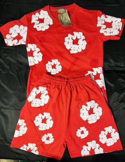 Red Denim Tears Shorts Set Men 