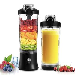 Portable Blender Personal Juicer for Shakes and Smoothies - 20 OZ Electric Protein Shaker Bottle with 6 Blades, Travel Lid, USB-C Rechargeable - Mini 