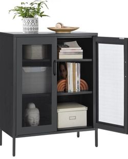 Metal Storage Cabinet with Mesh Doors, Steel Display Cabinets with Adjustable Shelves