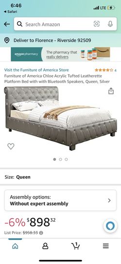 Gray Tufted Queen Bed with Crystals