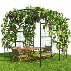 Large Tall 87 in. Garden Metal Arch Trellis for Climbing Plant Outdoor Metal Garden Arbor Wedding Arches for Lawn, Black