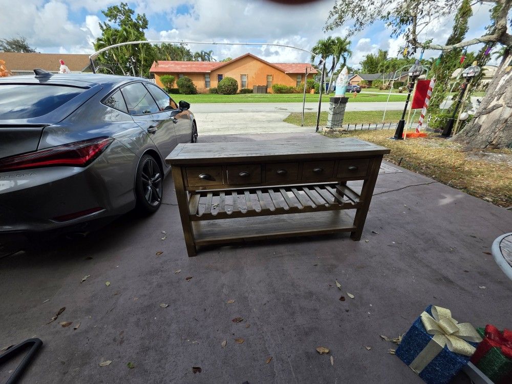Reclaimed Wood console table with wine rack and drawers 60"L X 23"T x 18"D