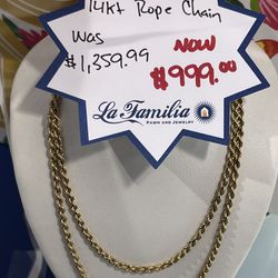 14KT Rope Chain 25”  (16.9 Grams )
