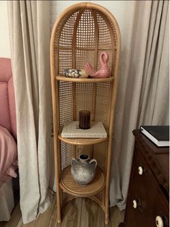 Tall Rattan Arched Etagere Bookshelf