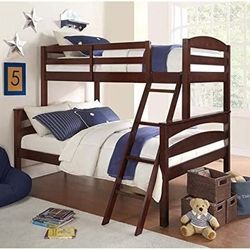 New Dorel Living Brady Solid Wood Bunk Beds Twin Over Full w/ Ladder and Guard Rail Espresso DA6940E