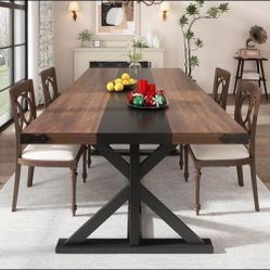 New 71" Modern Farmhouse Dining Table for 6-8 Person, Rectangular Wood Dining Table