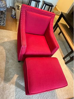 Red Accent Chair & Ottoman