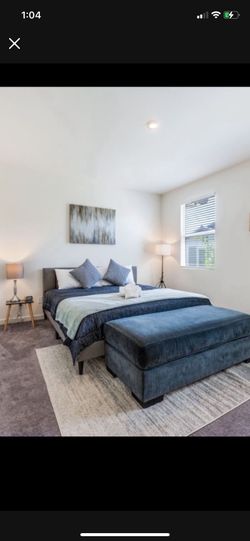 Gray King Bed Frame And Headboard And Mattress Plus Foot Bench