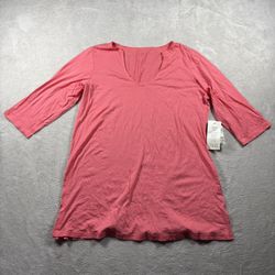 Eileen Fisher Organic Cotton 3/4 Sleeve Round V-Neck Top Women’s L Pink NWT #3D