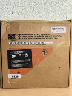 GENERAC 6329 30-AMP 50-FOOT LENGTH GENERATOR POWER CORD USED
