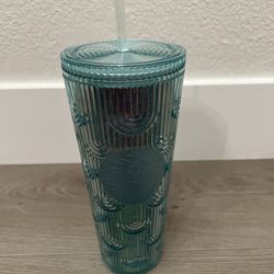 New Starbucks Mermaid iridescent Plastic Tumbler Drink Cup with straw