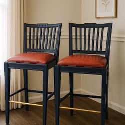 Bar Stools – Set of 2 (Navy & Leather)
