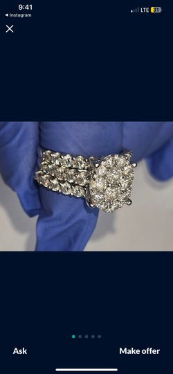 4 K white Gold Triple Ring Engagement Ring 2 Ct Diamonds Size 8 1/2