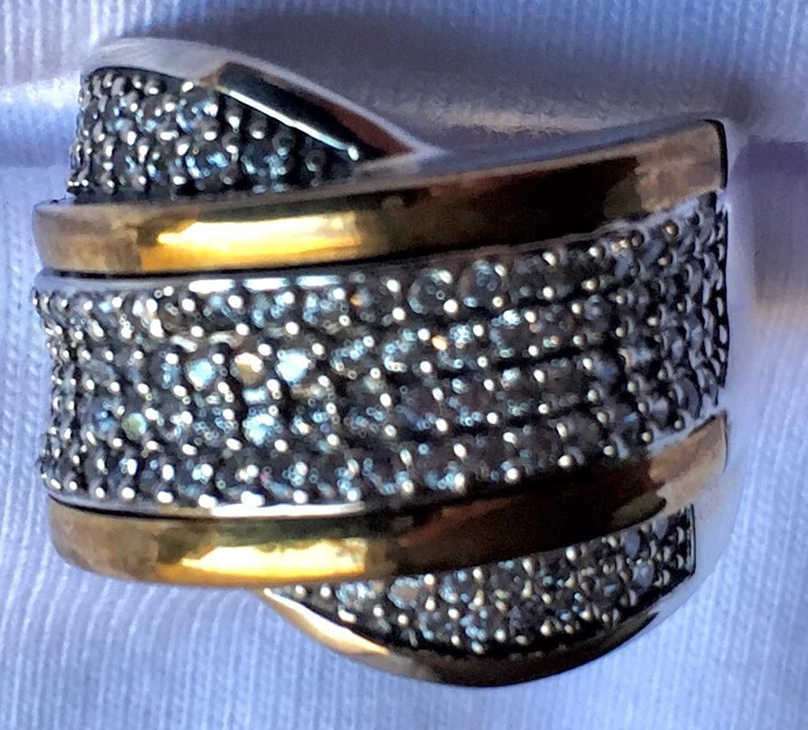 New Gorgeous Vintage Silver 925 Gold 18K & Cubic Zirconia Size 18 mm US 8