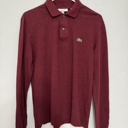Lacoste Men’s Long Sleeve Polo Burgundy Sz Small